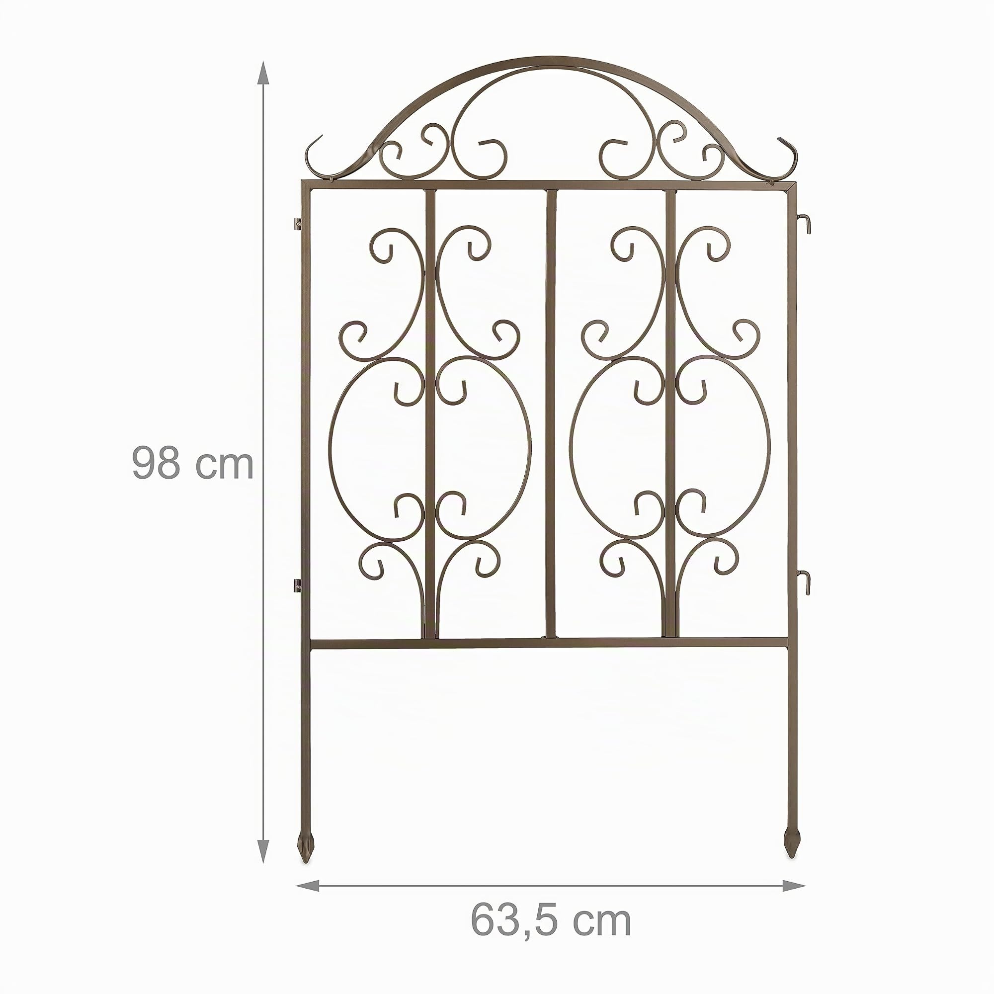 Relaxdays Recinzione da Giardino, in Acciaio, 3 Elementi, Espandibile, Decorativo, Design retrò, HxL 98x63,5 cm, Bronzo
