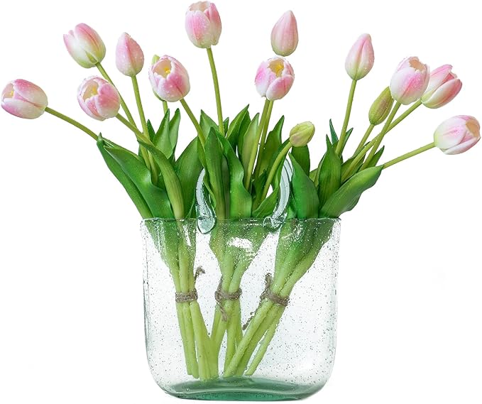 15pcs Artificial Tulips Flowers, Latex Bouquet, Fake Tulips for Office Wedding Party Home Kitchen Garden Decoration-B Coral Pink