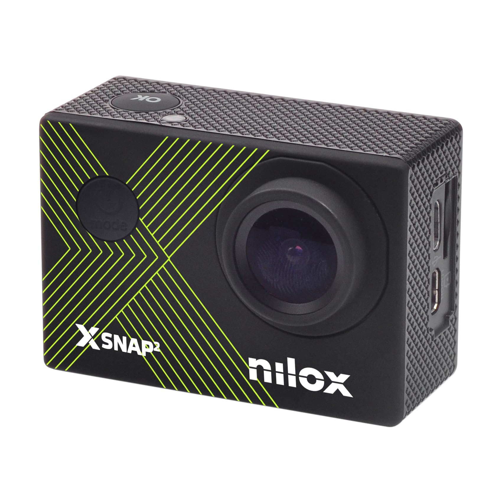 Nilox Cámara Deportiva Sumergible Snap2, Foto 16MP y Video 4K 30fps, Pantalla LCD 2'', Action Cam Impermeable hasta 30m, Batería 900 mAh, Conexión Wifi, Memoria SD hasta 128 GB