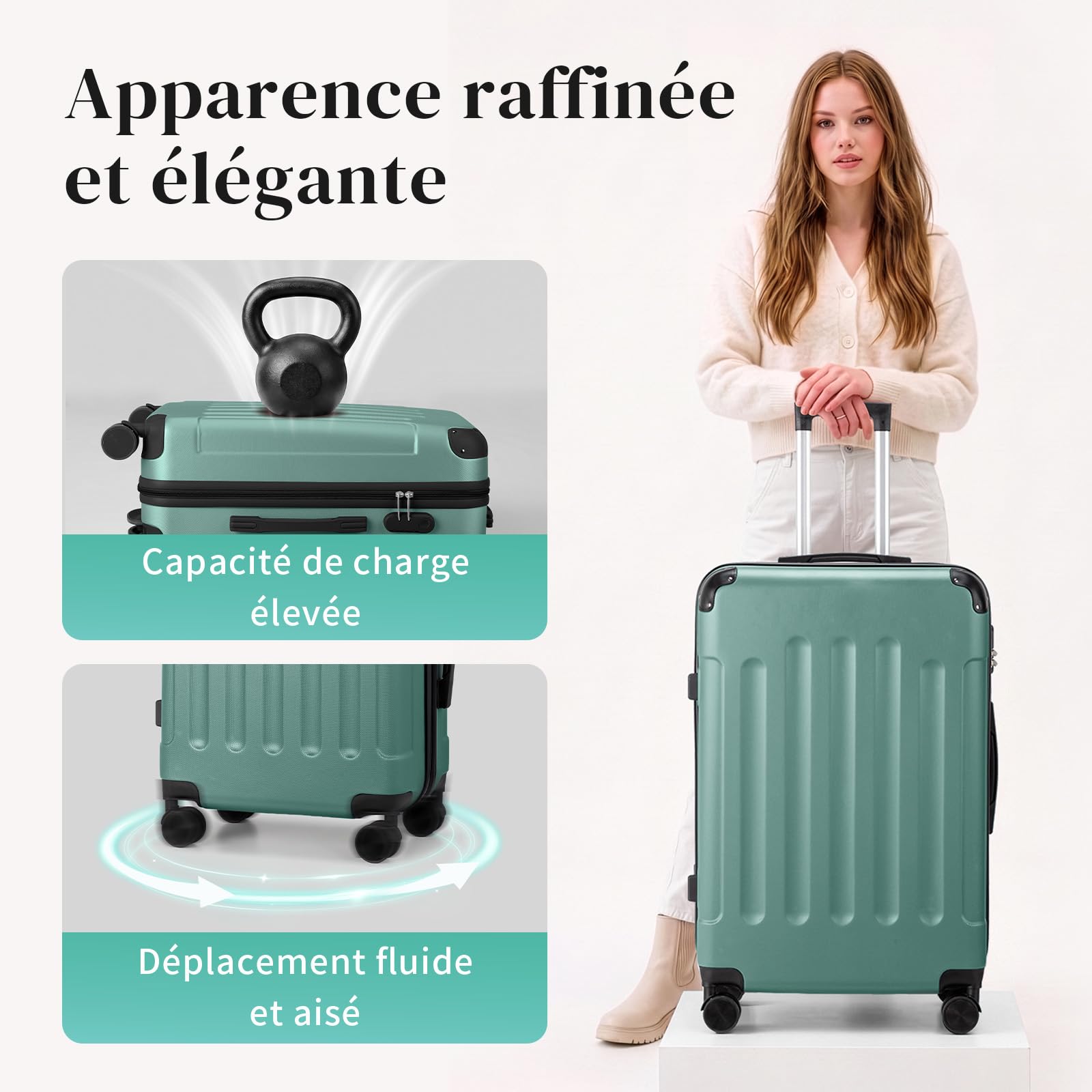 LALAHO Set de 4 Valises avec Renforts d'angle, Valise Grande Taille/Cabine, Petite Valise, Bagage Suitcase en ABS (Turquoise)