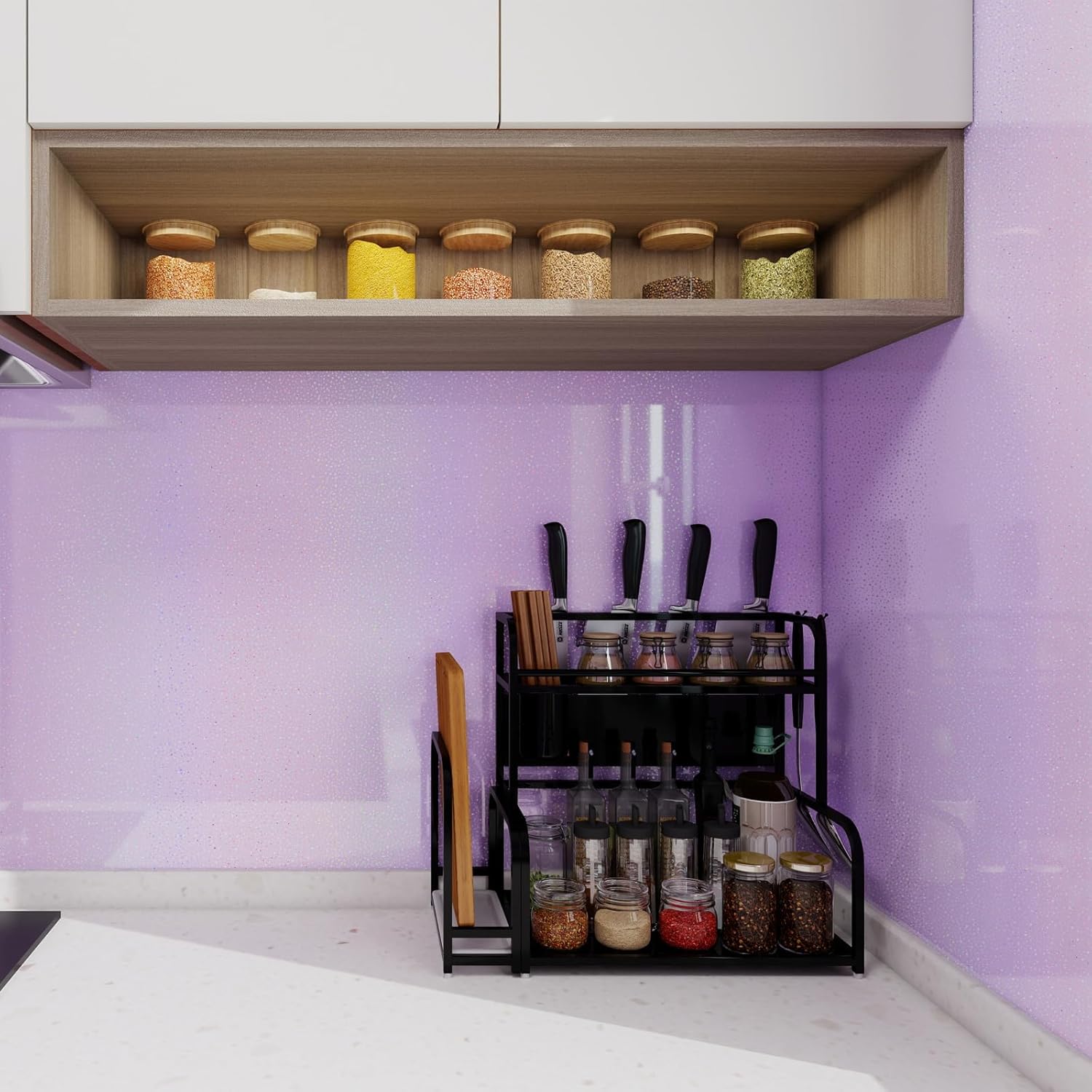 Purple Contact Paper with Holographic Glitter - 15.7”x78” Peel and Stick Wallpaper Waterproof Vinyl for Kitchen Countertops & Cabinets