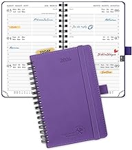 POPRUN 2026 A6 Week to View Pocket Diary 16 x 10.5 cm - Soft Cover PU Leather Spiral Small Diary Jan 2026 to Dec 2026-12 Months, Bookmark Ruler, 100gsm Paper, Purple