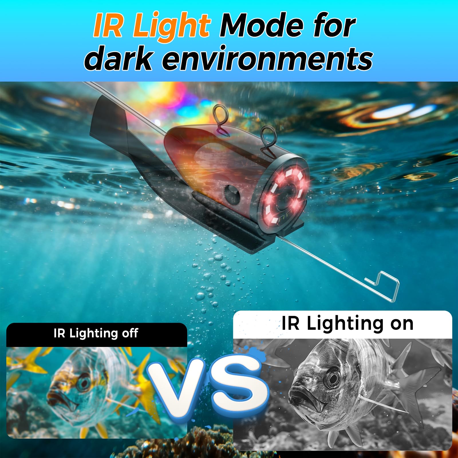 Cámara de pesca subacuática con monitor LCD de 7 pulgadas, cámara portátil para peces con luz, 12 piezas y cable de 30 m, resistente al agua IP68 para pesca en hielo, lago, mar, barco, kayak