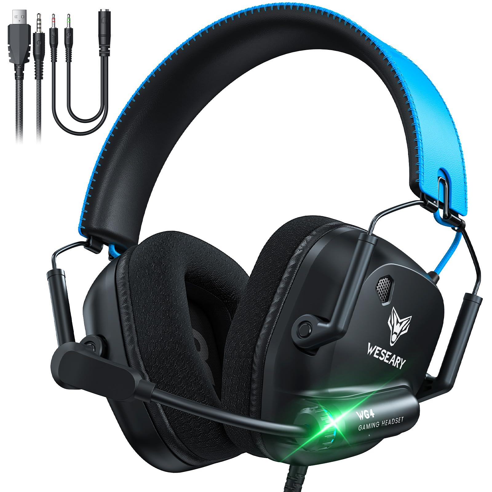 WESEARY Casque Gaming, 7.1 Casque Audio Stéréo avec Micro pour PS5, PS4, PC, Xbox One, Switch, Casque avec Coussinets en Mousse à Mémoire de Forme, Jack 3,5 mm