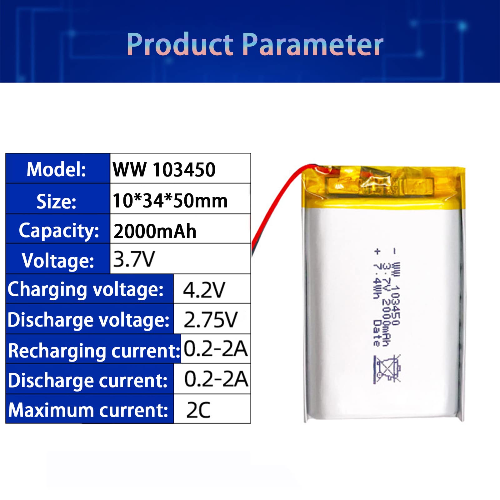 Nanaoページです。 Amazon.co.jp: 2 X 3.7V 2000mAh 103450リチウム電池、充電式
