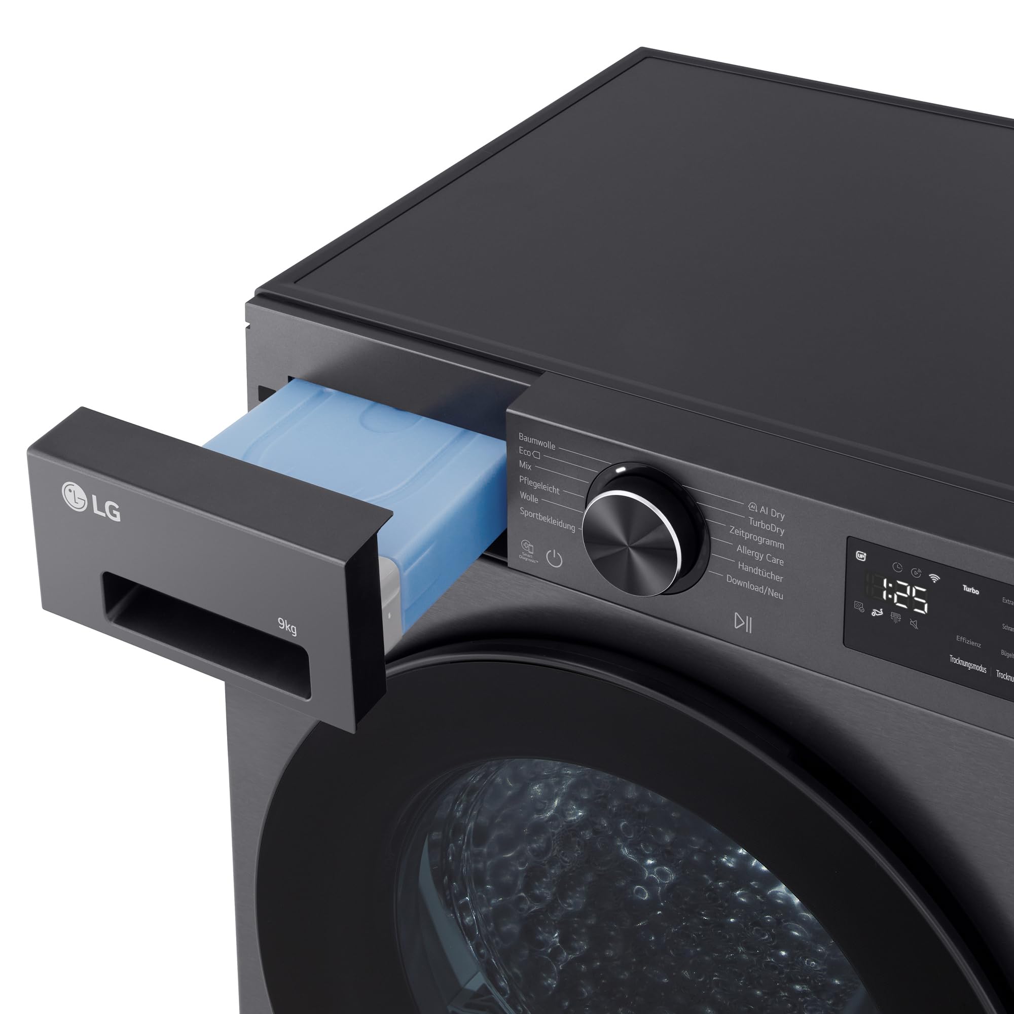 LG RT90X7B Trockner (B, 9 kg) mit Wärmepumpentechnologie (LED-Display, selbstreinigender Kondensator, Trockensensor) Matte Black