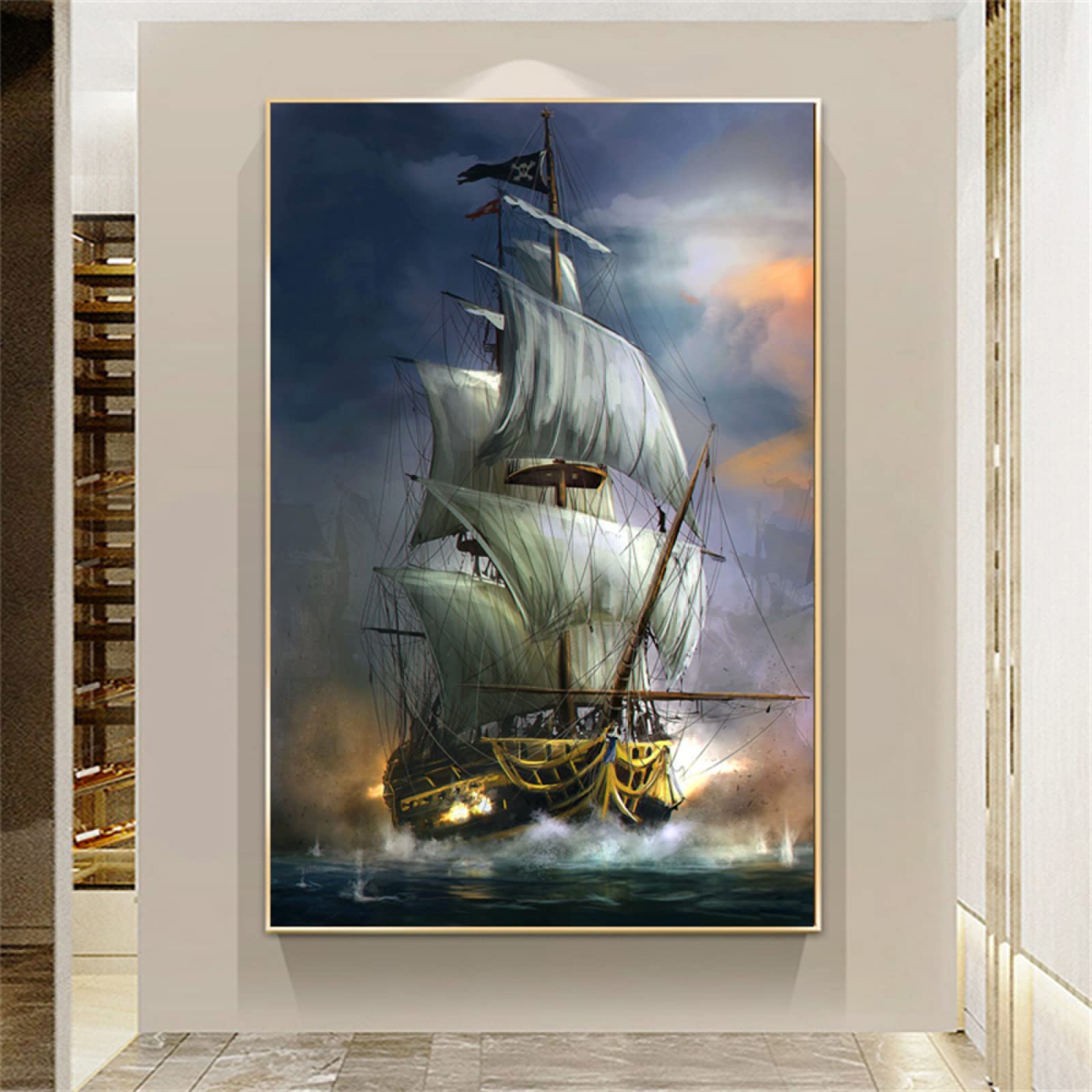 Amazon.co.jp: 抽象ヴィンテージ帆船キャンバス絵画海賊ボート風景
