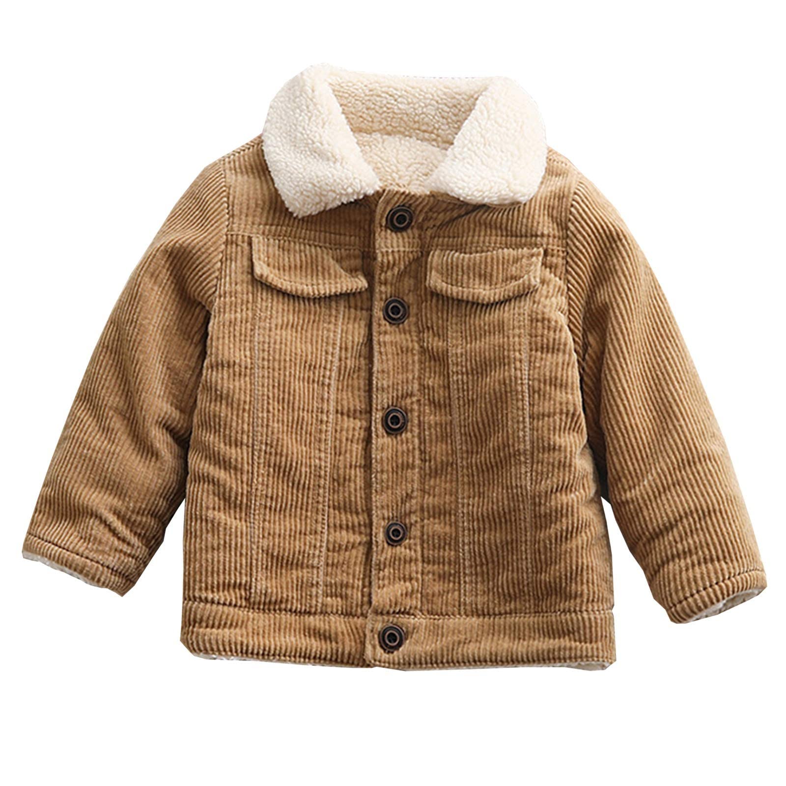 VolunboyToddler Corduroy Sherpa Jacket, Fleece Lining Coat Lapel Button Down Thicked Warm Outwear for Baby Boys Girls