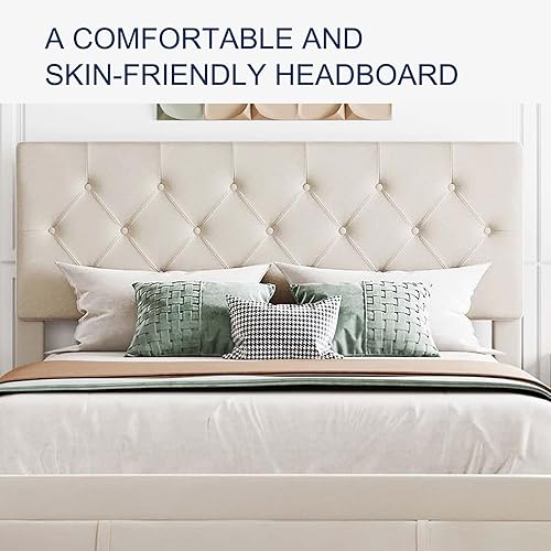 Miniatura 17 de Marco de cama tapizado de terciopelo de tamaño matrimonial con cajón de almacenamiento grande y cabecera ajustable, soporte de listones de madera