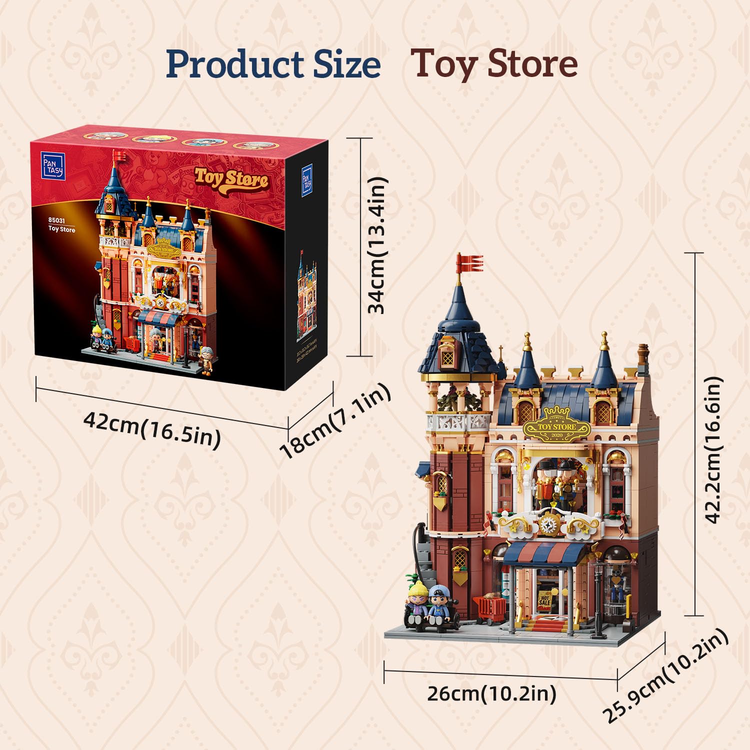 PANTASY Spielzeugladen Baukasten für Erwachsene, Europäisches Schloss im Modular Street Scene Design, Sammler-Architektur Bauset mit Nussknacker-Bühne, Arcade, Balkon, Dachspielplatz & Minifiguren