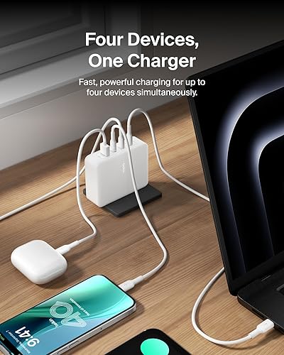 Miniatura 2 de Belkin Bloque de cargador de 4 puertos de 140 W, cargador GaN USB-C de entrega de energía de carga rápida y puerto USB-A - MacBook, Apple iPhone 17,