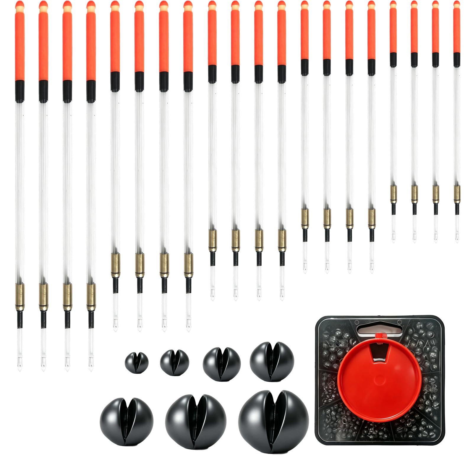 20 Fishing Floats Coarse Sets+148g Fishing Weights, Float Fishing Kit, 5 Size Straight Insertion Fish Floats Coarse, 7 Size Soft Metal split Shot Fishing Weights for Various Angling Environments