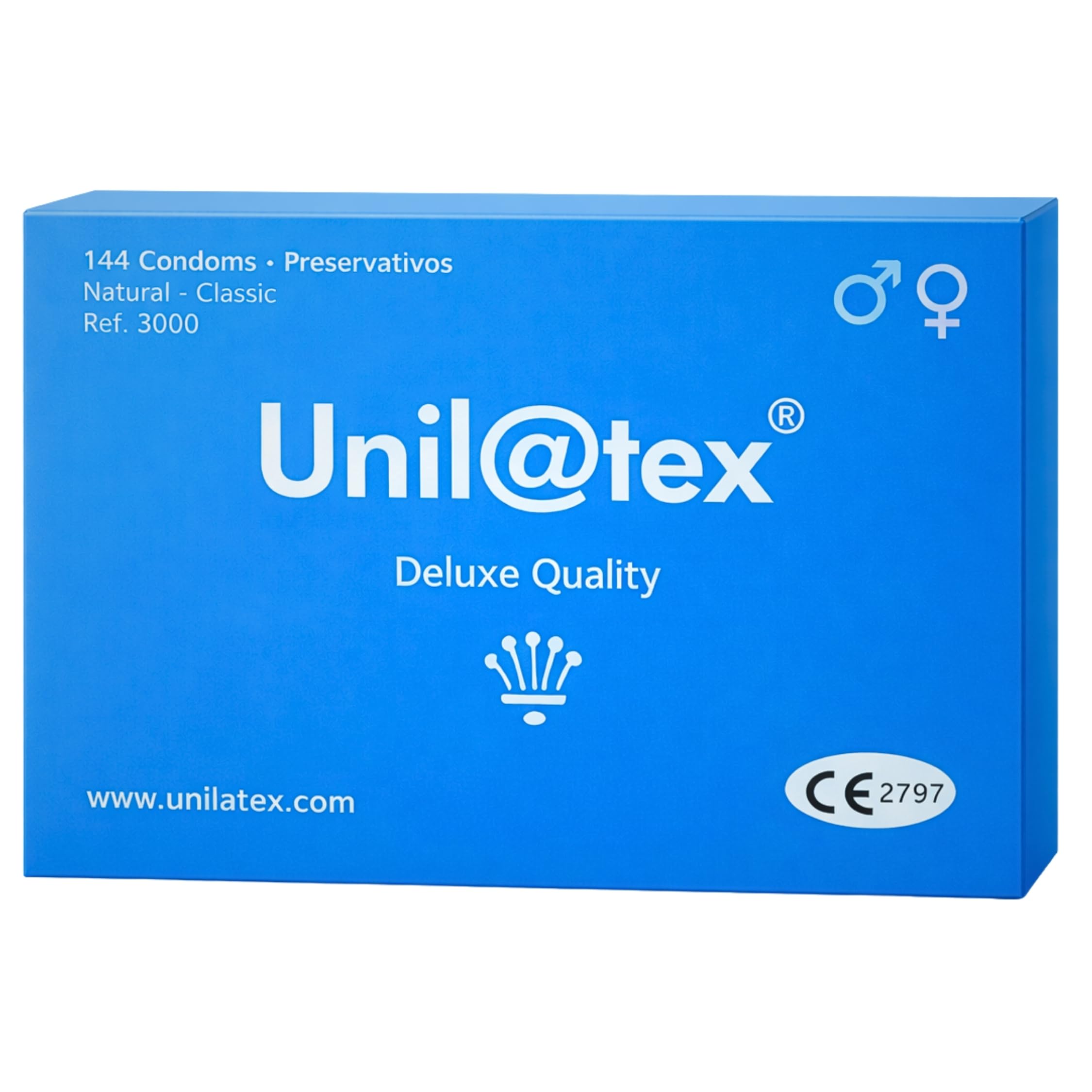 Unilatex Deluxe Quality Natural Classic Condones de Látex Natural Lubricados Tamaño Estándar 53 mm x 185 mm Ajuste Cómodo Alta Protección Testados Electrónicamente (144 Unidades)