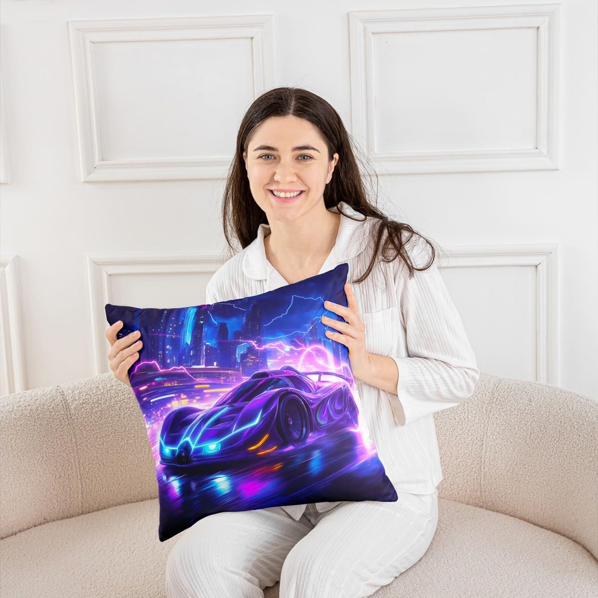 Racing Car Throw Pillow Covers Set of 1,Extreme Sports Car Gaming Cushion Case for Living Room Couch Bed Sofa Lightning Pillow Cases Cool Bed and Couch Decorative Pillow,20" Lx20 W image 2