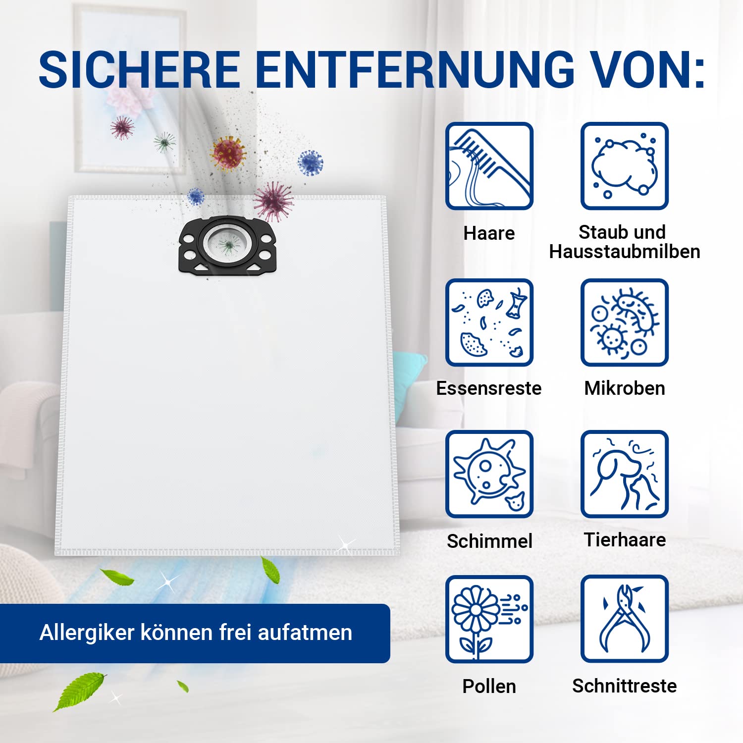 VIOKS Lot de 10 sacs d'aspirateur de rechange pour Kärcher 2.863-006.0 - Sacs d'aspirateur en non-tissé pour Kärcher WD4, Kärcher WD5, Kärcher WD6 - Accessoires pour aspirateur sec et humide Kärcher