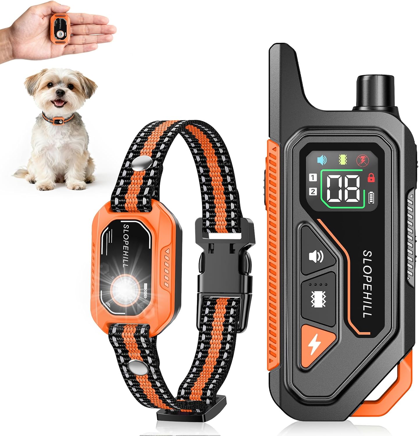 SLOPEHILL Mini Shock Collar for Small Dogs 5-30lbs, 4200FT Dog Training Collar with Remote,IPX8 Waterproof E-Collar Features Beep,Vibration,Shock,Light,No Shock Modes, Security Lock,Orange