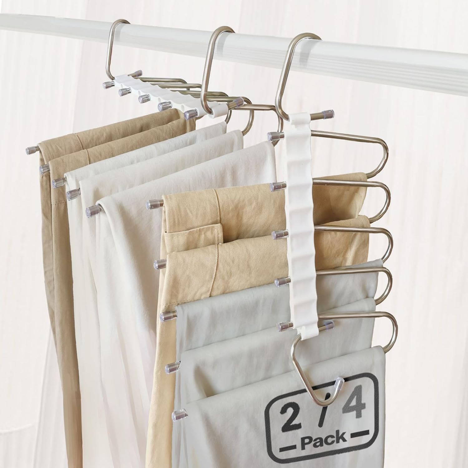 4packs Pants Hangers Space Saving Metal Closet Organizer,Clothes Pant Jean Hangers,Anti-Slip Design,Closet Organizers and Storage for Skirts Scarf Legging