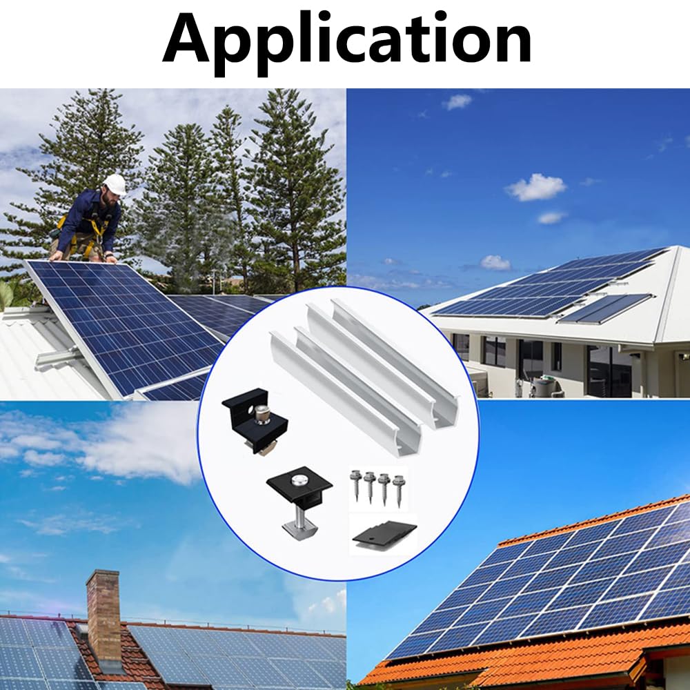 Soporte para módulo solar para techo plano, soporte de techo plano para módulos solares con riel de montaje de 20 cm y abrazadera ajustable para módulos de 30 – 35 mm, módulo fotovoltaico, soporte