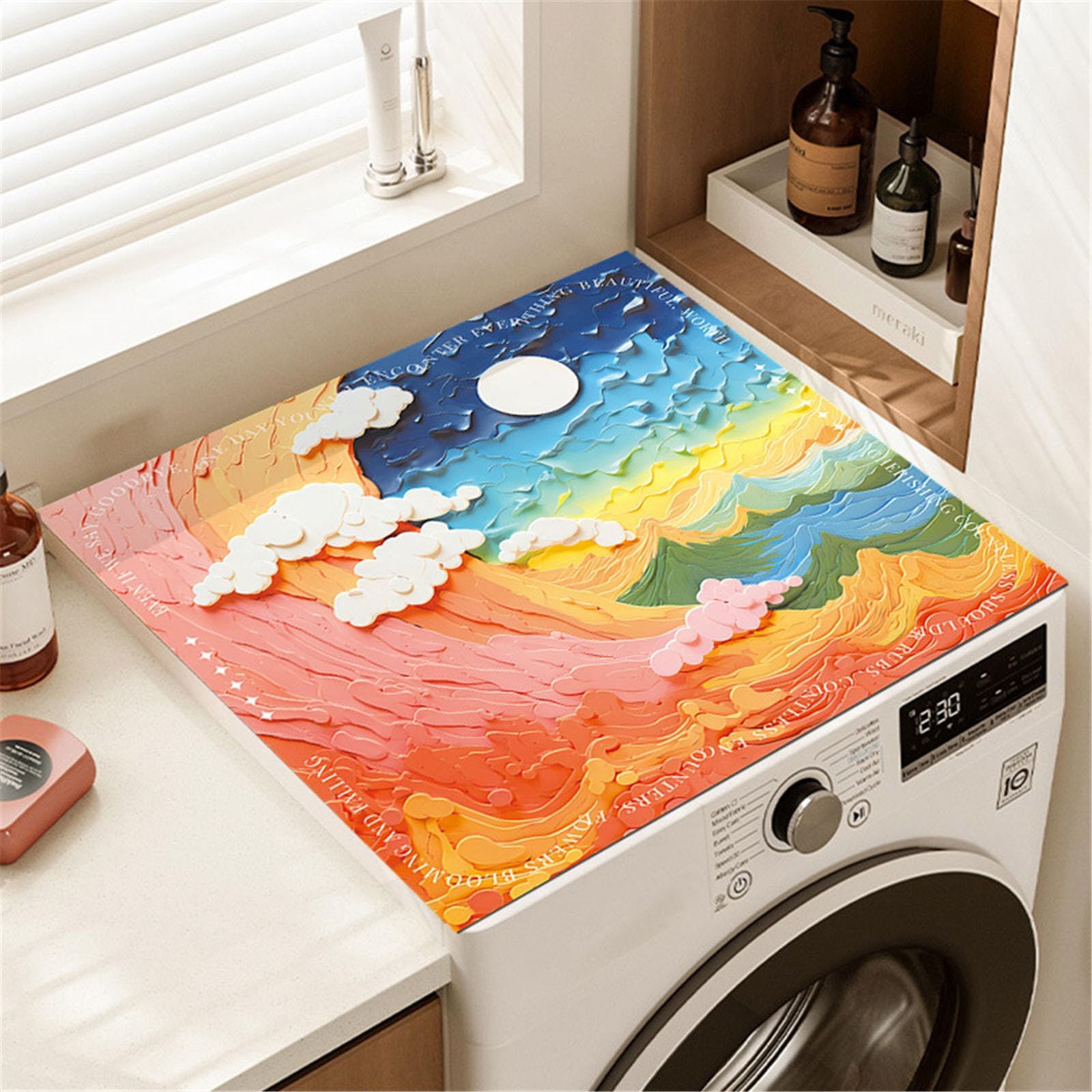 Odot Washer and Dryer Top Protector Mat, 3D Washer Dryer Covers Protector Mat Washing Machine Cover Absorbent Drying Protection Mat for Laundry Room Kitchen (40x40cm,Ocean)