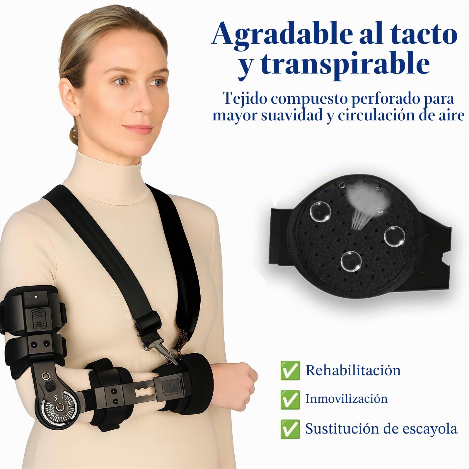 Ortesis de Codo Ajustable con Bisagra – Férula de Codo Postoperatoria con Correa Hombro, Soporte Ortopédico para Fractura, Tendinitis, Lesión de Ligamentos y Rehabilitación (Derecha)