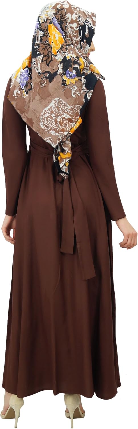 Bimba Women's Muslim Abaya Pleated Jilbab Islamic Long Dress with Printed Hijab