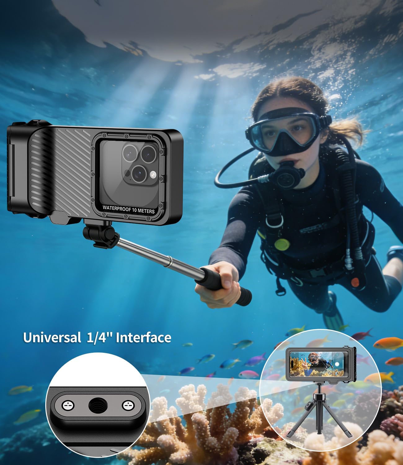 Wasserdicht Handyhülle Unterwasser Tauchen Handy mit Touchscreen, Universelle Professionelle Wasserfeste Hülle tief 10M für iPhone Samsung Huawei Xiaomi Redmi, Tauchen Schnorcheln Surfen Case(Schwarz)
