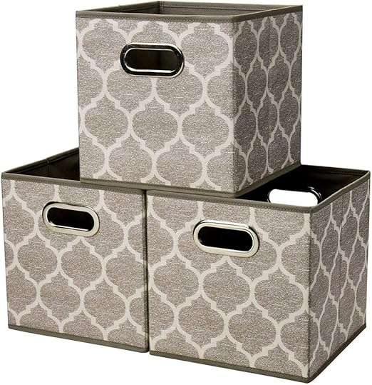 Baskets Storage Cubes 10.5 x10.5 x 11 Inch Cuibcle Baskets Brown Beige Cloth Storage Cubes Bins Foldable Fabric Storage Boxes Inserts Cube Drawers for Storage Organizer ,QY-SC08-3