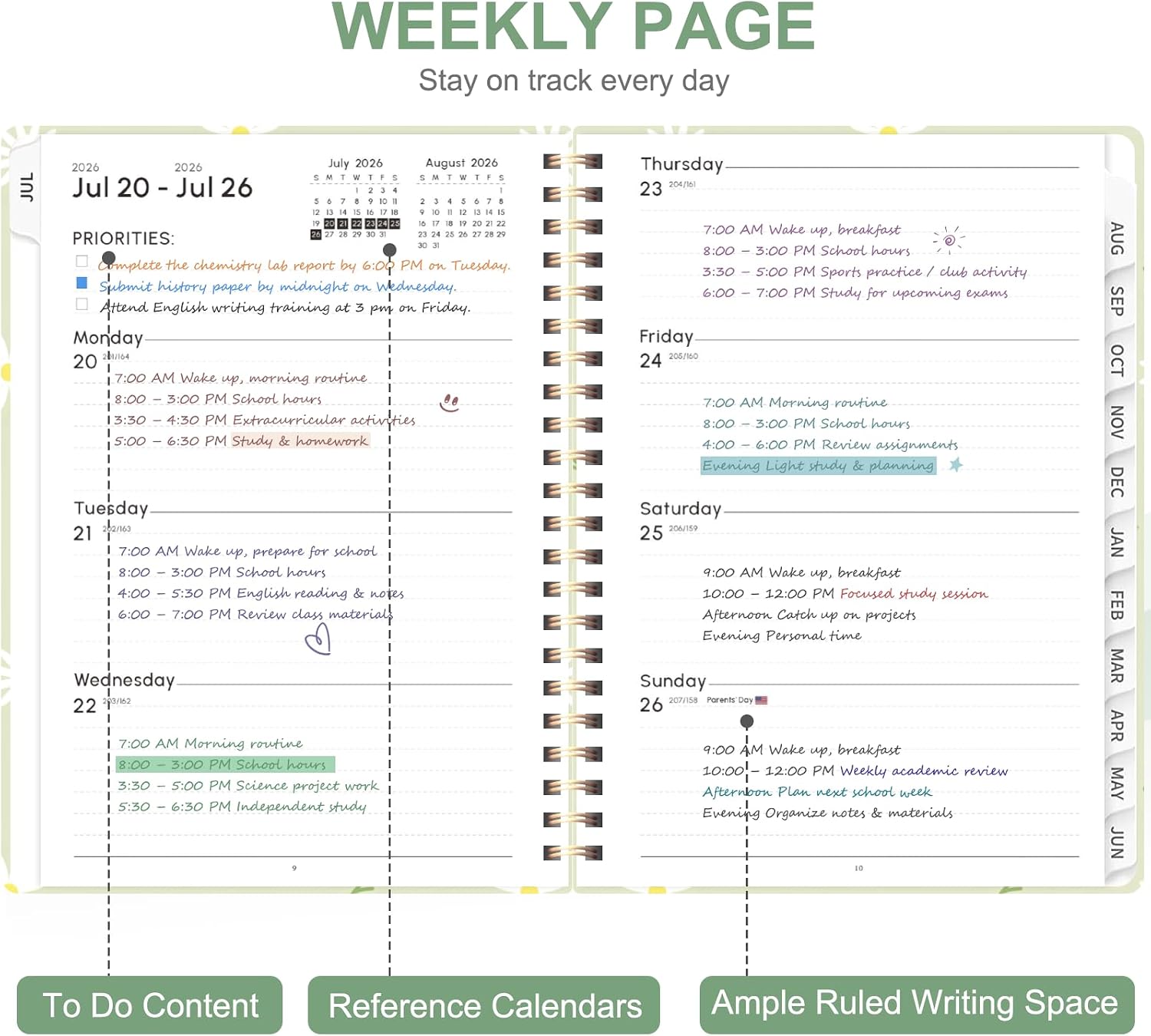 Planner 2026-2027, Weekly and Monthly Academic Year Calendar Planner, July 2026 - June 2027, Daily Agenda Book for Office School Supplies, A5(6.3'' x 8.5'') image 2