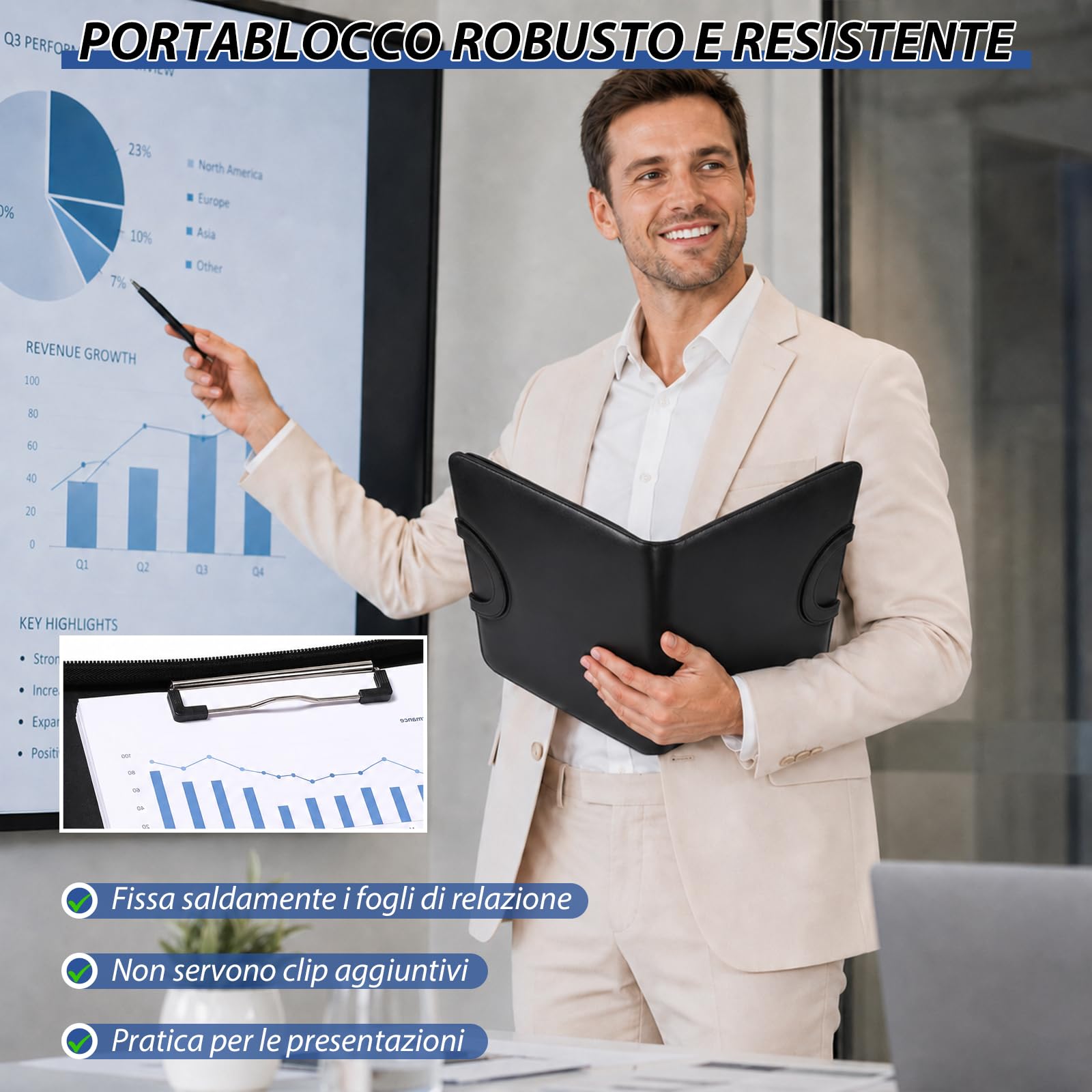 Cartellina Portadocumenti A4 Cartella Pelle PU con Cerniera Nero
