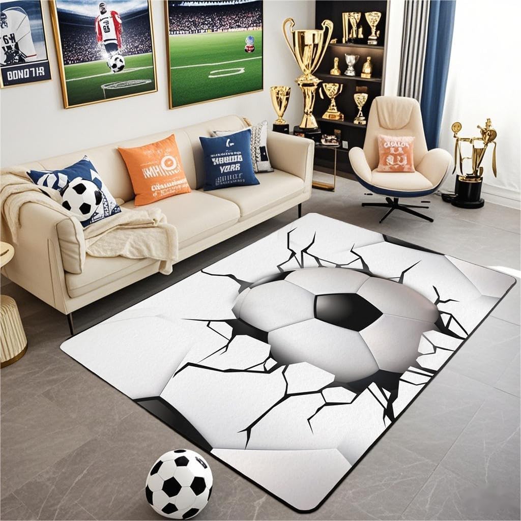 Erosebridal Baseball Area Rug 5x7, Ball Sports Rectangular Carpet for Living Room Bedroom, Vintage Laces Games Printed Kids Girls Washable Indoor Floor Mat, White Red Sports Theme Decorative Rug