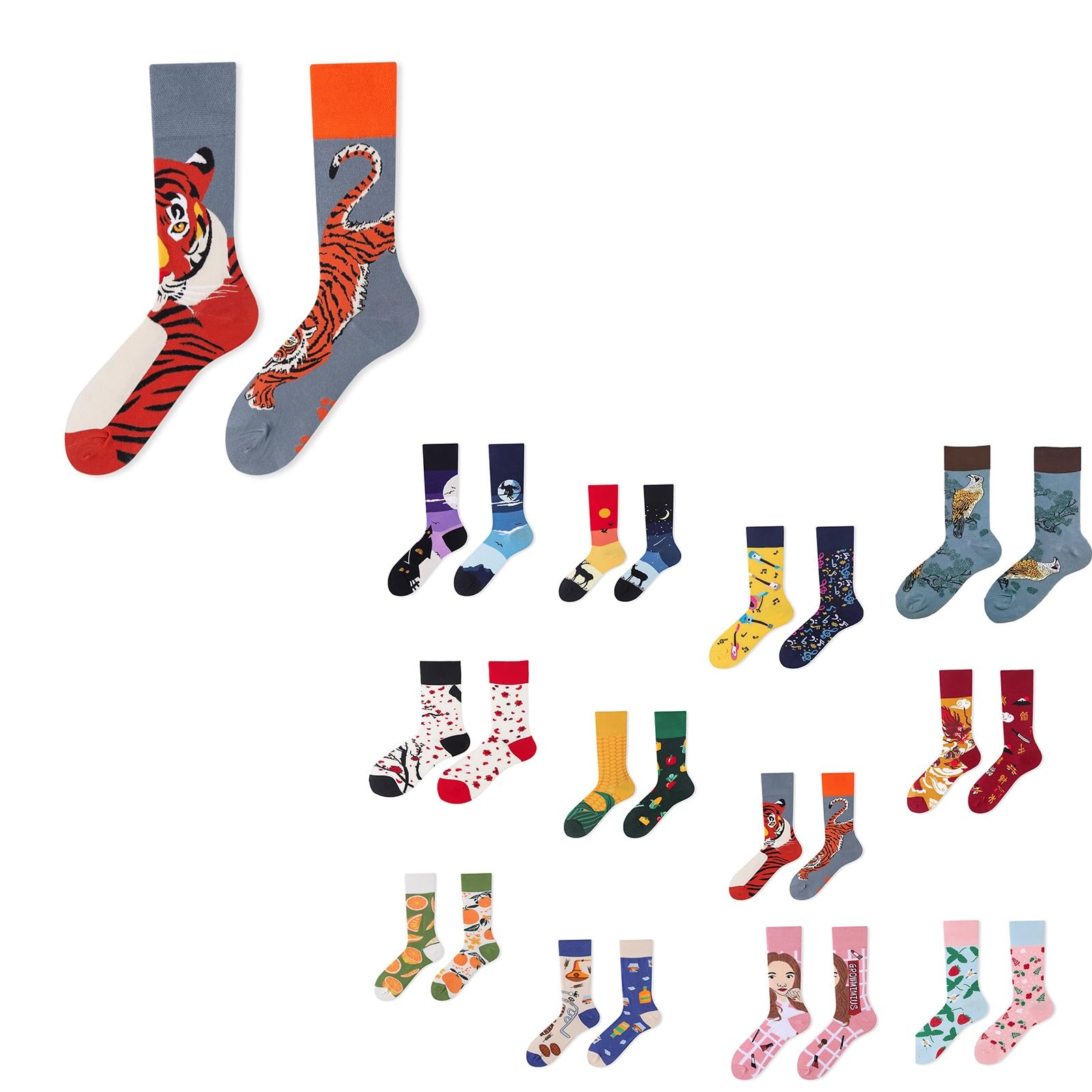 Calcetines novedosos y divertidos con diseno desigual en gris de corte recto pack de 24 pares