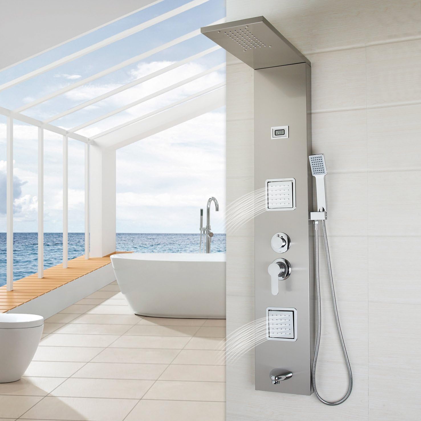 Yanksmart AS New Luxury Bathroom Shower Towers Functional Shower Penel With Shower Head, Handheld Shower Faucet And Massage Function Shower Column (Brushed Nickel)