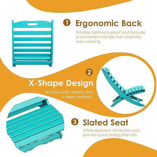 Miniatura 7 de IVY&LANE Xavier - Juego de 2 sillas portátiles  Silla plegable Adirondack  Onda  Plástico HDPE  Aqua  Resistente a todo tipo de clima  para