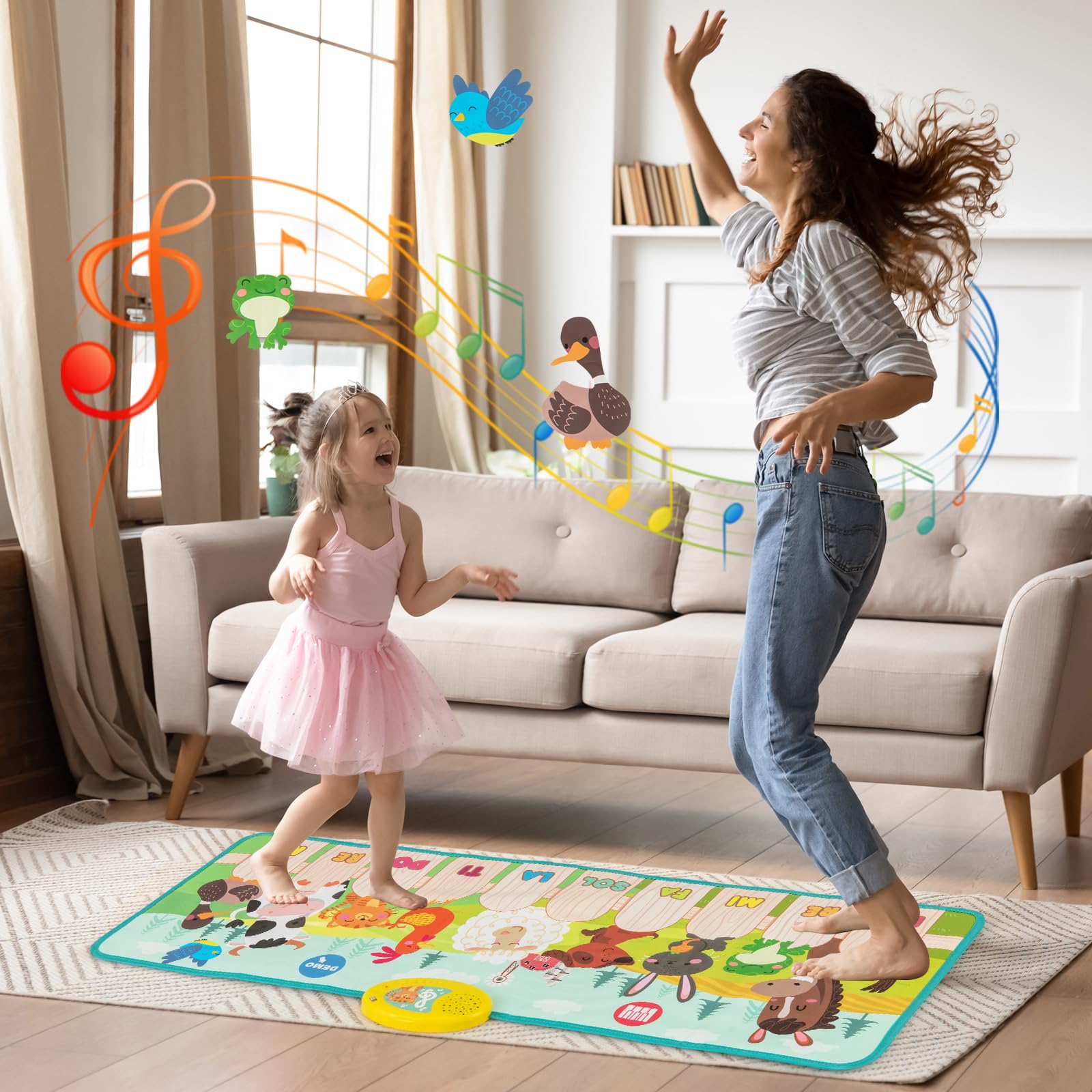 COSTWAY Tappeto Musicale, Tappetino per Pianoforte con 10 Animali, 10 Tasti e 10 Canzoni, Giochi Bambini 1 Anno, Regalo per Ragazzi