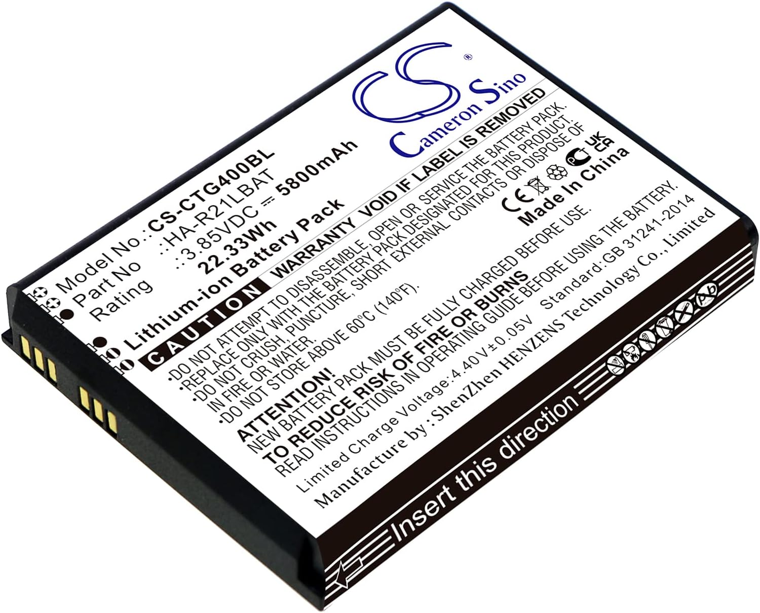 5800mAh / 22.33Wh Replace Battery for Casio IT-G400 PN:Casio HA-R21LBAT