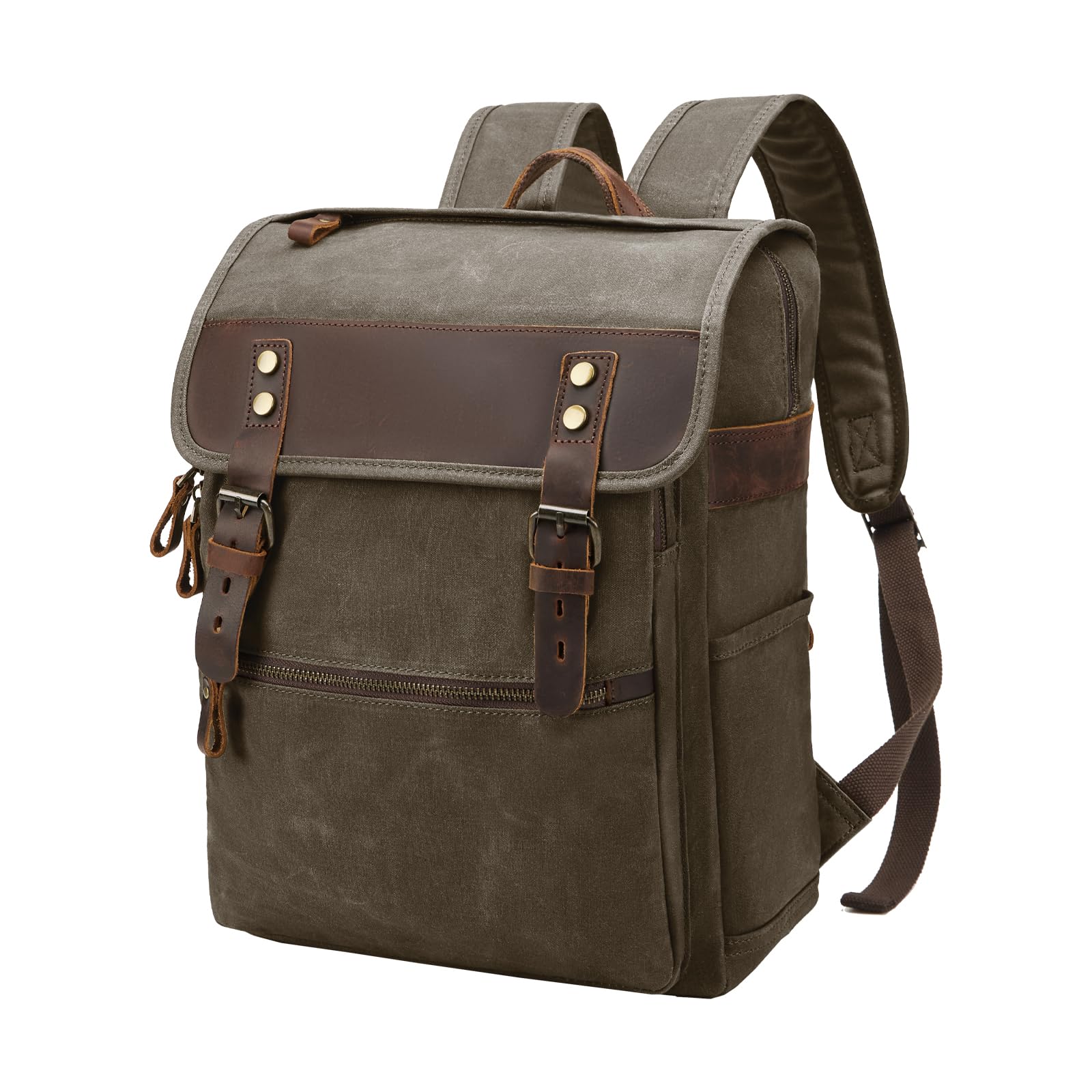 Waxed Canvas Vintage Backpack Casual Genuine Leather Laptop Travel Rucksack for Men Women