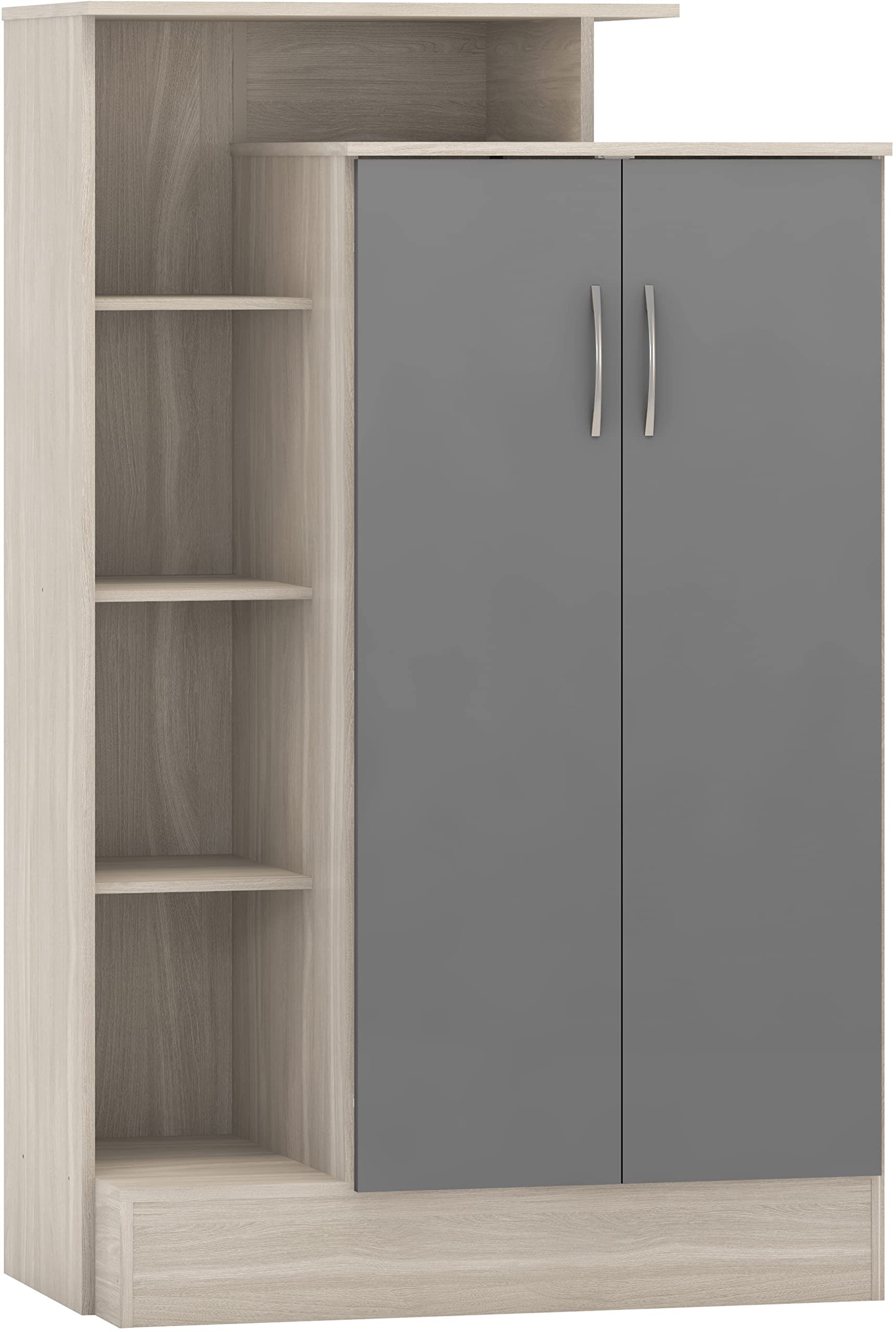 Seconique Nevada Petite Open Shelf Wardrobe in Grey Gloss/Light Oak Effect Veneer