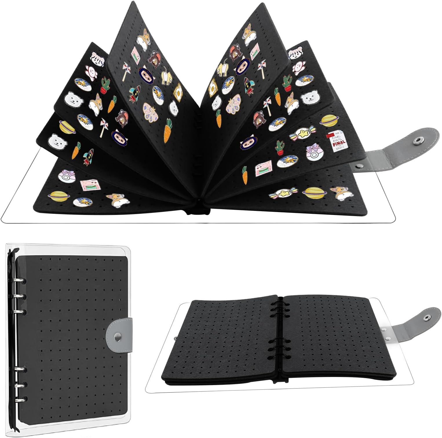 Pin Badge Display Book, Enamel Pin Display Pages for Store 350+ Pins, Waterproof Brooch Collection Storage Holder, Page-flip Brooch Pin Display Organizer Display Storage (Black)