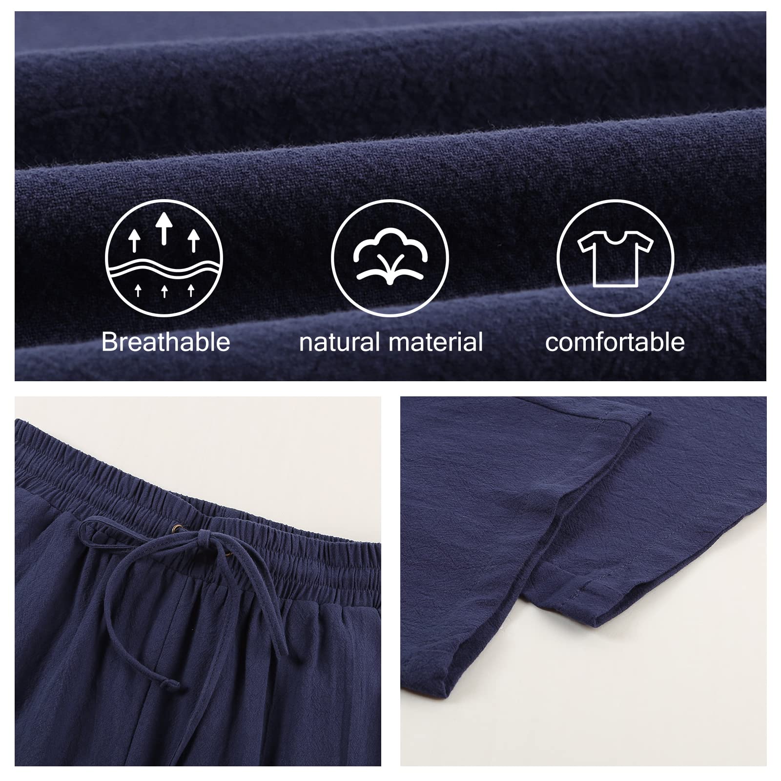 UMIPUBO Pantaloni Donna Estivi Casual Cotone e Lino Lunghi Larghi con Gamba Dritta Elastica con Coulisse Elegante Tinta Unita Pants con Tasche per Ladies