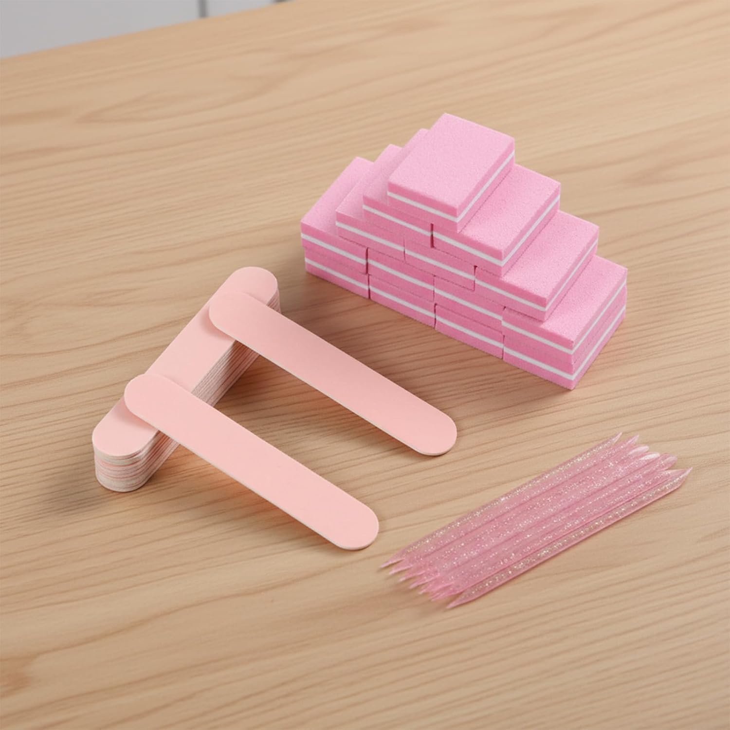 24 Sets Disposable Manicure Kit Individually Package ForPro 3-Piece Mani Kit with Mini Nail File Mini Nail Buffer Nails Stick for Salon Business Home Travel Use (Pink 80/100 Grit)
