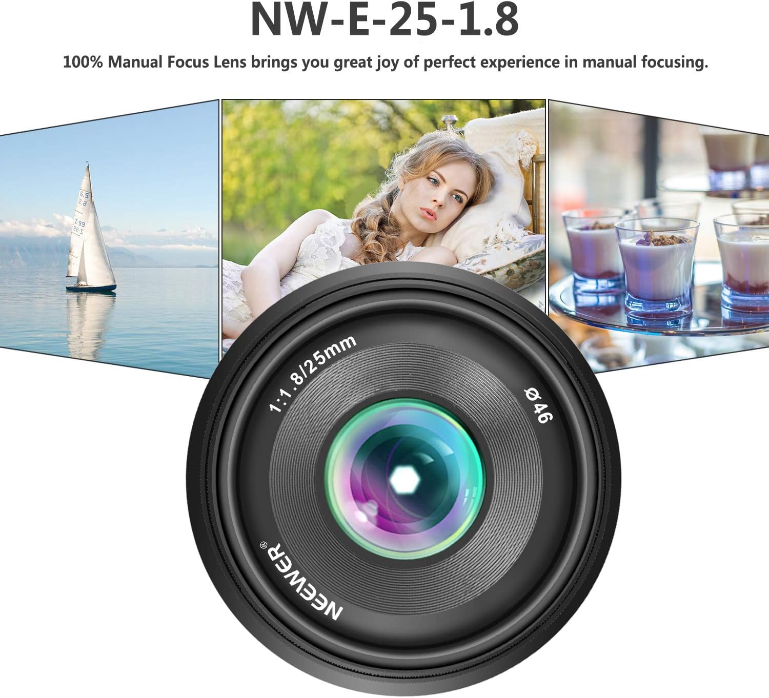 Neewer 25mm F1.8 APS-C Large Aperture Wide Angle Lens Manual Focus Lens for Sony E Mount Mirrorless Cameras A7III A9 NEX 3 3N 5 NEX 5T NEX 5R NEX 6 7 A6400 A5000 A5100 A6000 A6100 A6300 A6500