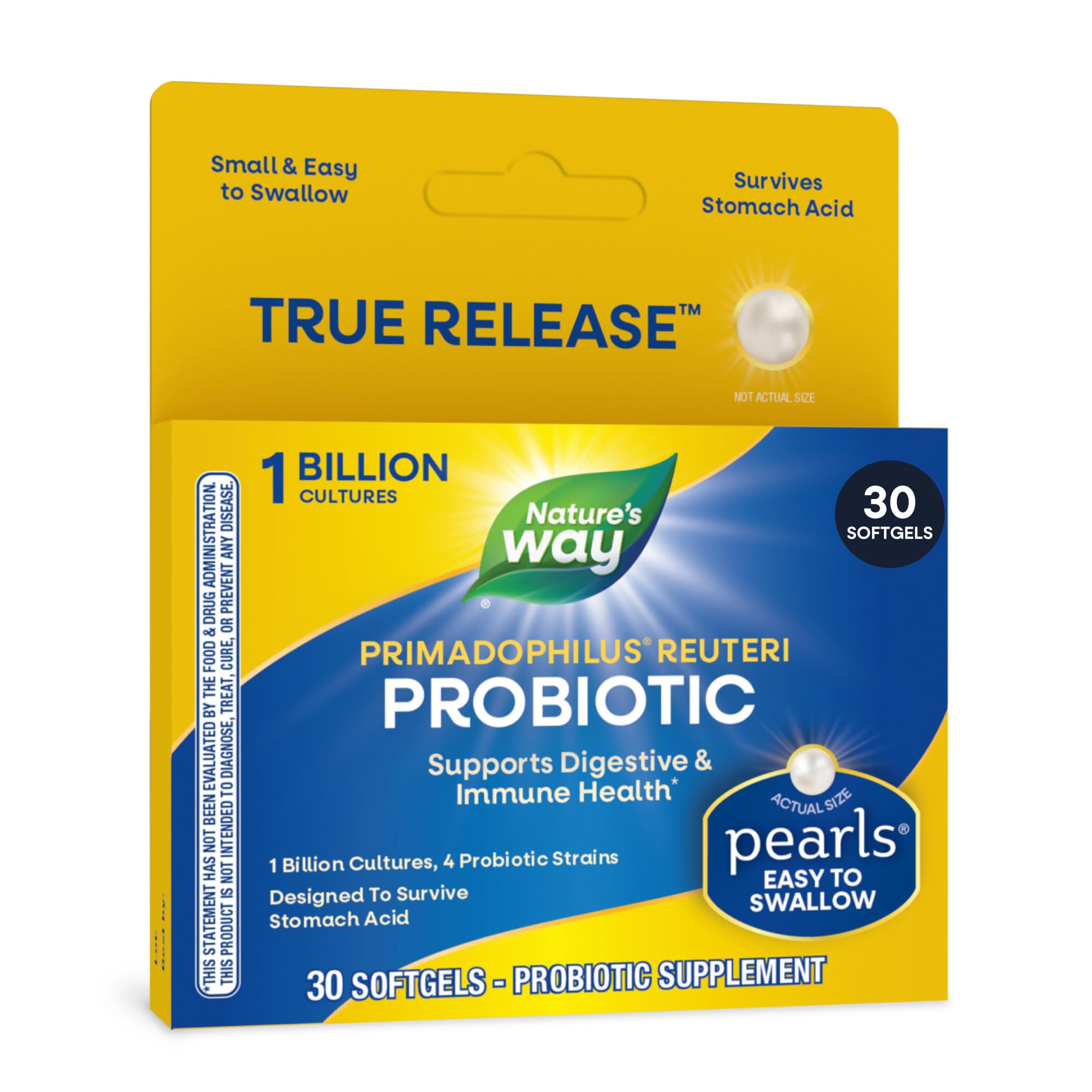 Nature's Way Primadophilus Reuteri Probiotic Pearls Softgels, Adult, 30 ct 30 Count (Pack of 1)