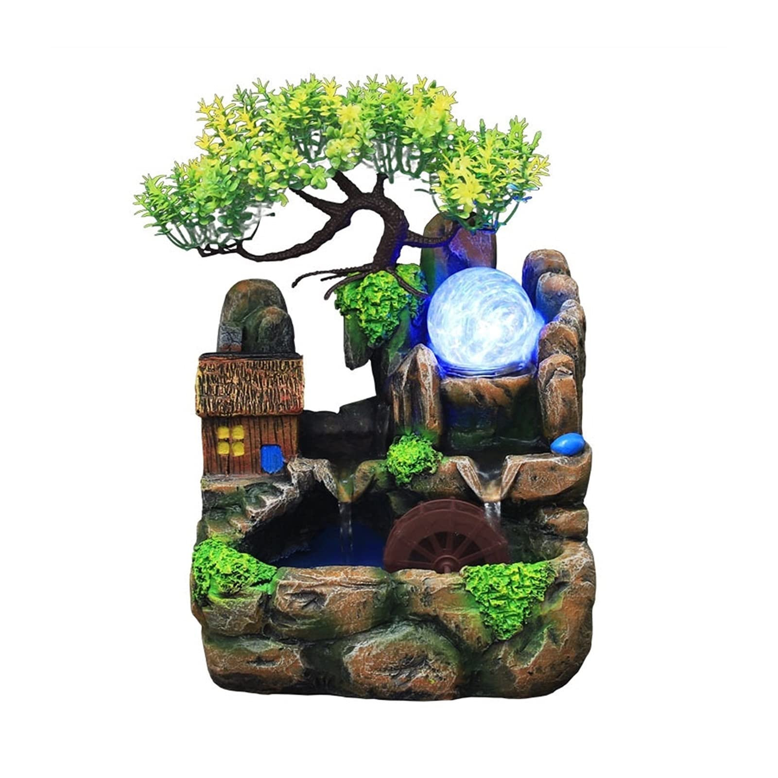 Fuente de Mesa Decorativa para Interior, Fuente de Agua con Cascada, de Resina, con iluminación LED, Feng Shui Zen, decoración para salón, Dormitorio, Oficina