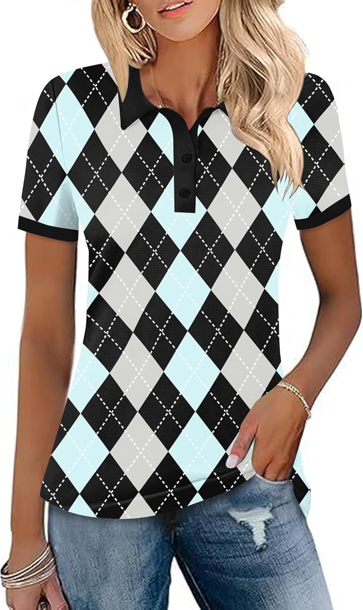 LOMON Womens Golf Polo Shirts Short Sleeve Collared Tops Tennis Activewear | Quick Dry Cotton Polo Shirt, Short Sleeve Collared Tee , Dry Fit Running Workout Tops, Quarter Zip Pullover Tops