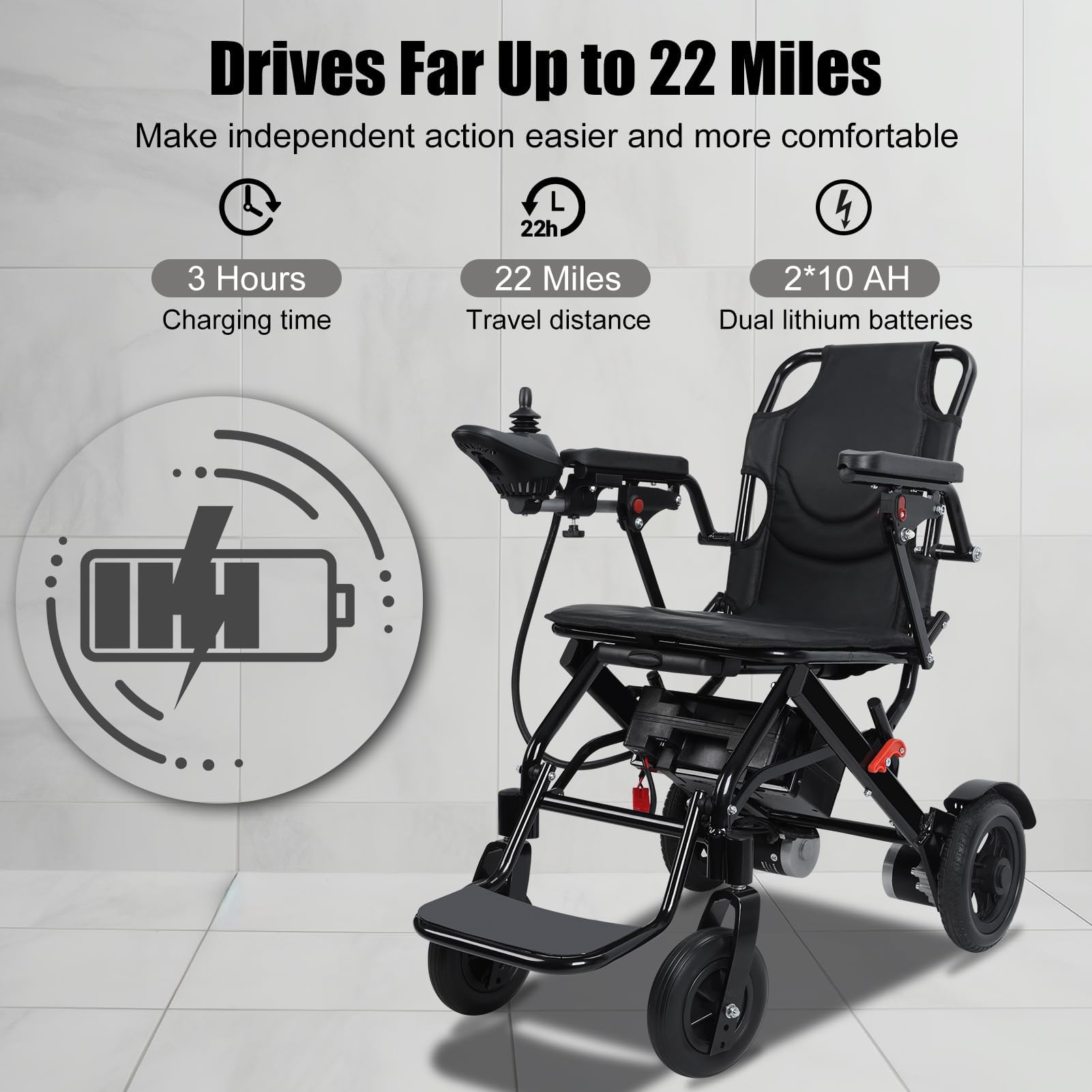 Silla de ruedas eléctrica, sillas de ruedas motorizadas plegables ligeras para adultos, silla eléctrica portátil de 500 W, rango de 12 millas, silla de ruedas eléctrica todo terreno para personas