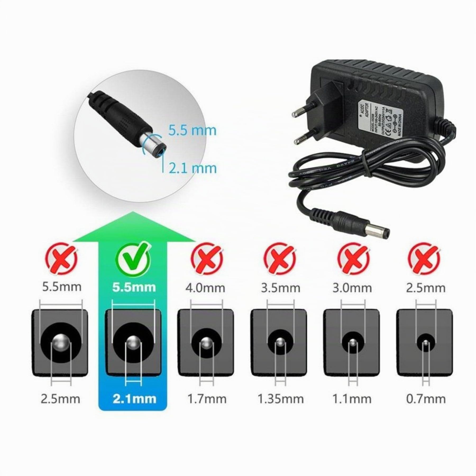 Ledlux CV7243 - Transformador de 24V 1A 24W con Enchufe para casa, de 220 V a 24 V CC, Color Negro (24W 24V 1A)