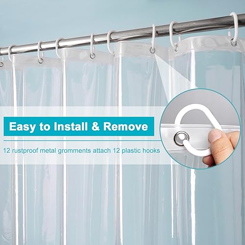 Miniatura 2 de EurCross Cortina de ducha transparente resistente con 5 pesos imanes, impermeable, sin PVC, cortina de ducha de plástico transparente PEVA