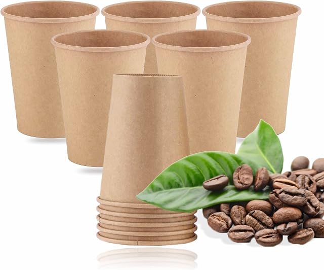 Little Wood Brown Paper Cups Biodegradable Party Small Disposable Bagasse Drinking Coffee Hot & Cold Drinks Christmas Birthday Camping Compostable DIY Holiday Wedding (10 Pcs)