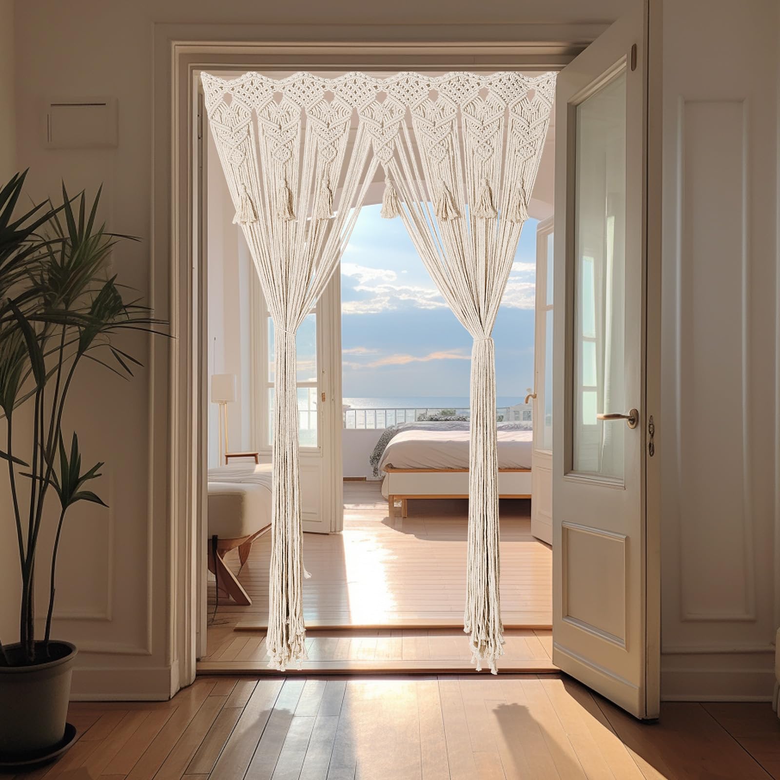 Tenda in macramè fatta a mano in stile bohémien, con nappe, grande, da appendere alla parete, divisorio per soggiorno, camera da letto, decorazione per la casa bohémien, per feste di nozze, 1