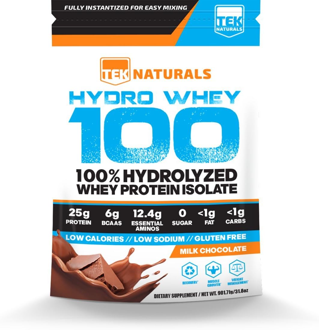 TEK Naturals Hydro Whey 100™ (Chocolate) - 100% Whey Protein Hydrolysate Powder - 30 Day Supply - Best Tasting